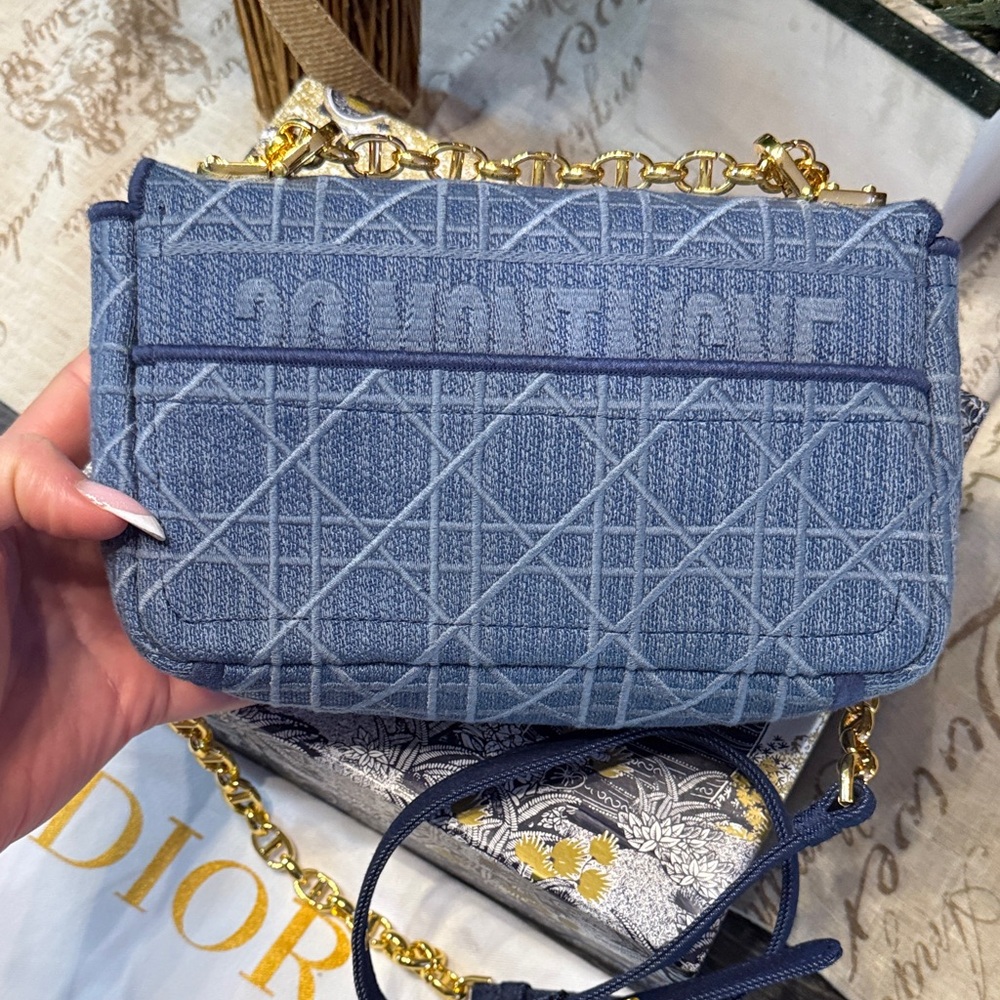 Denim Crossbody Bag in Blue with Gold Details - Picture 2 of 4